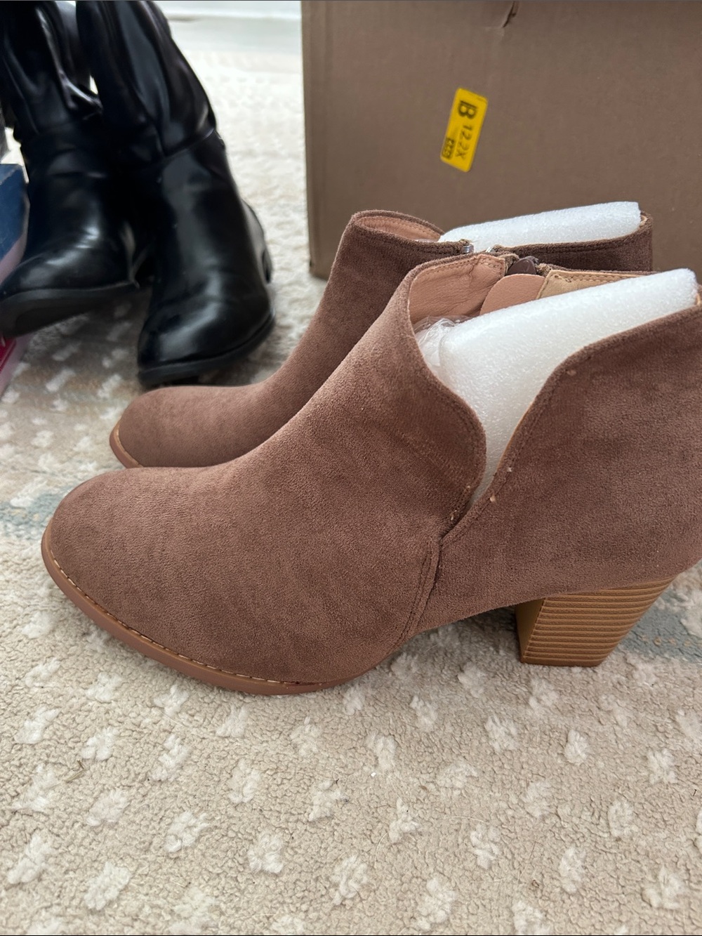 Women’s Brown Suede Ankle Booties with Block Heel